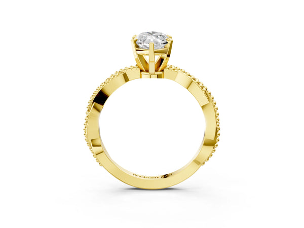 Yellow Gold Marquise Solitaire Engagement Ring Setting with Beaded Twist Band and Basket Head