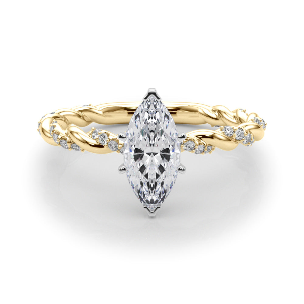Yellow gold Marquise Solitaire Twisted Band with Pavé Accents and Four-Prong Setting 1
