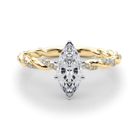 Yellow gold Marquise Solitaire Twisted Band with Pavé Accents and Four-Prong Setting 1