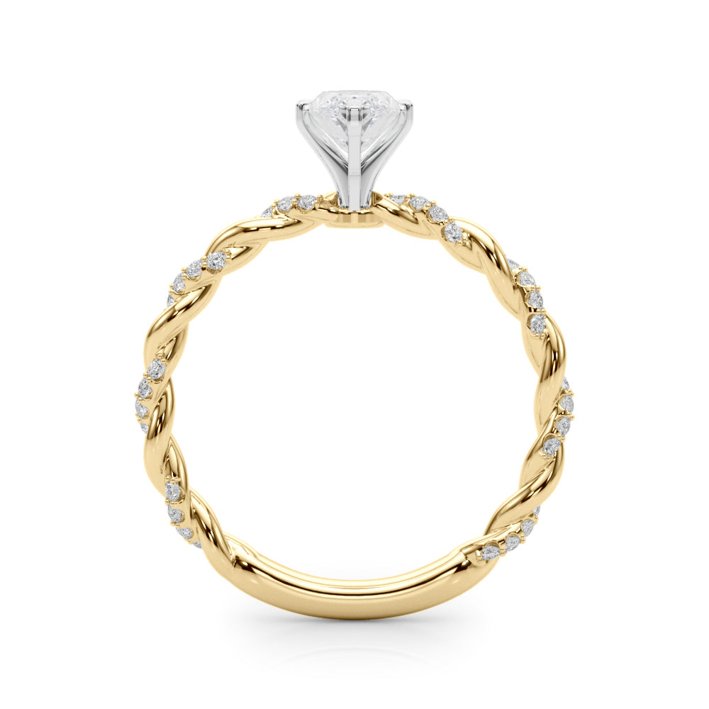 Yellow gold Marquise Solitaire Twisted Band with Pavé Accents and Four-Prong Setting 2