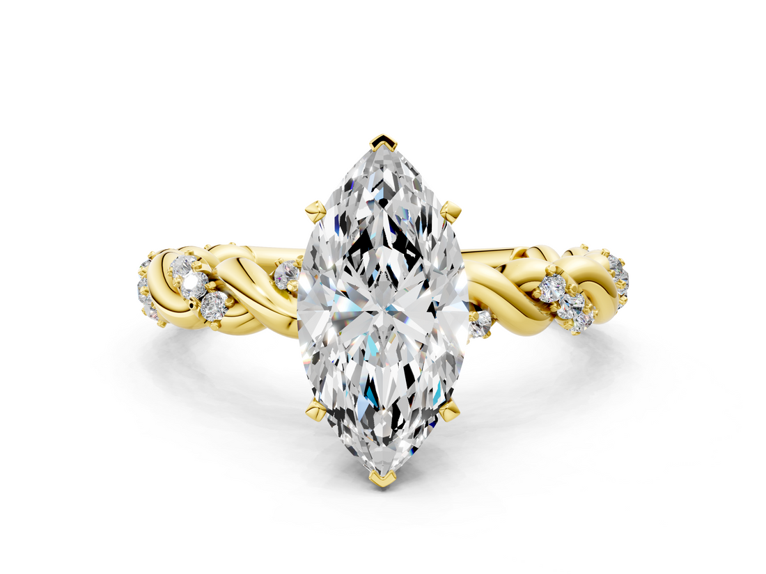 Yellow gold Marquise Solitaire Twisted Band with Pavé Accents and Four-Prong Setting_31