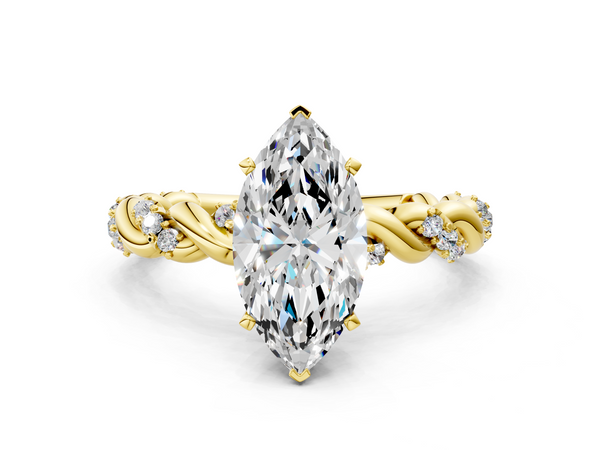 Yellow Gold Marquise Solitaire Engagement Ring Setting with Rope Twist Band and Dotted Accents