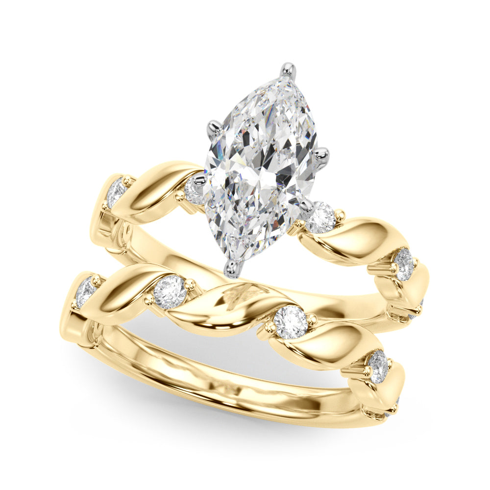 Yellow gold Marquise Solitaire Twisted Band with Prong Setting 1