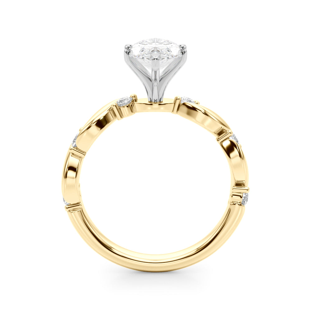 Yellow gold Marquise Solitaire Twisted Band with Prong Setting 2