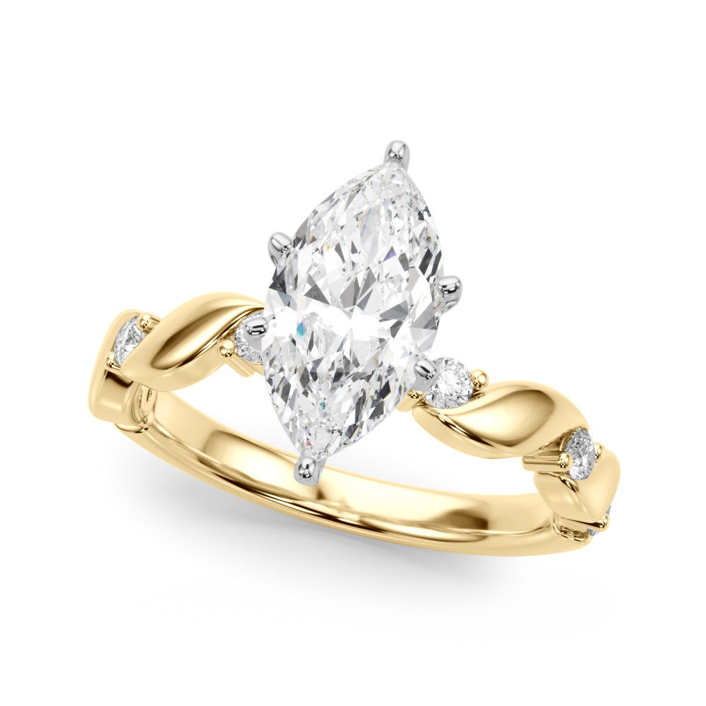 Yellow gold Marquise Solitaire Twisted Band with Prong Setting