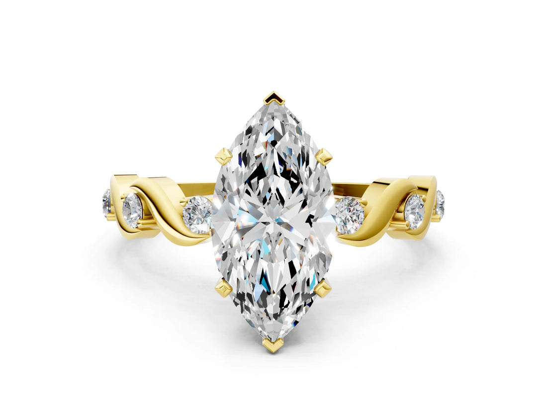Yellow gold Marquise Solitaire Twisted Band with Prong Setting