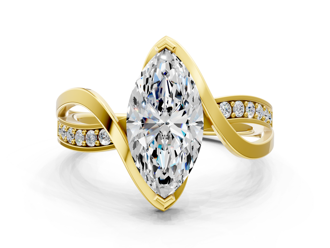 Yellow gold Marquise Solitaire Twisted Band with Prong Setting_19