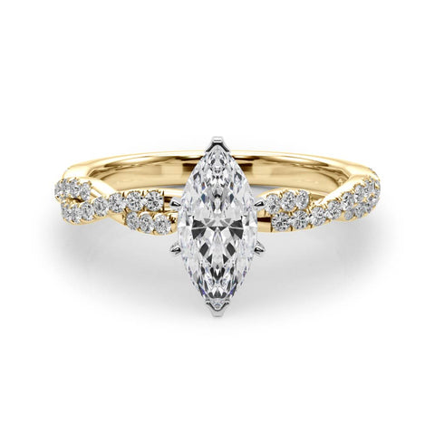 Yellow gold Marquise Solitaire Twisted Pave Band with Four-Prong Setting 1