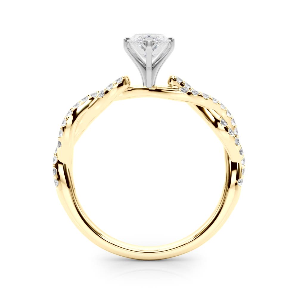 Yellow gold Marquise Solitaire Twisted Pave Band with Four-Prong Setting 2