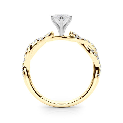 Yellow gold Marquise Solitaire Twisted Pave Band with Four-Prong Setting 2