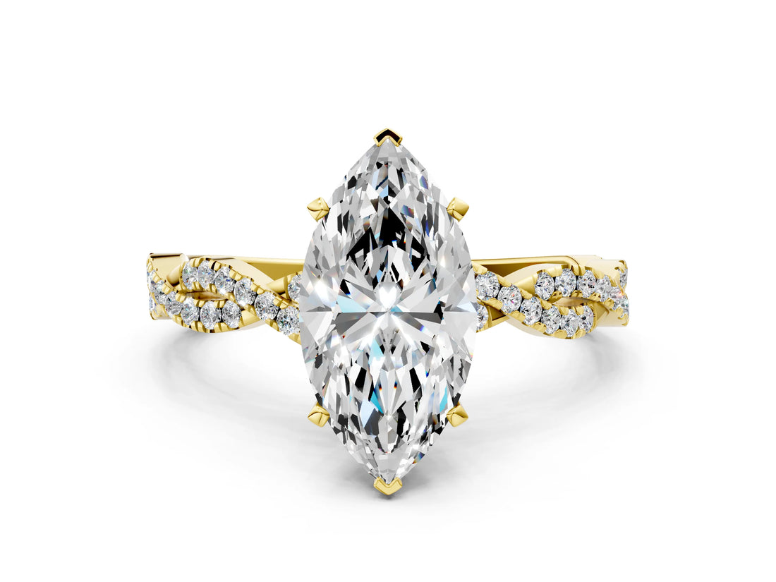 Yellow gold Marquise Solitaire Twisted Pave Band with Four-Prong Setting_8