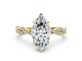 Yellow gold Marquise Solitaire Twisted Pave Band with Four-Prong Setting_8