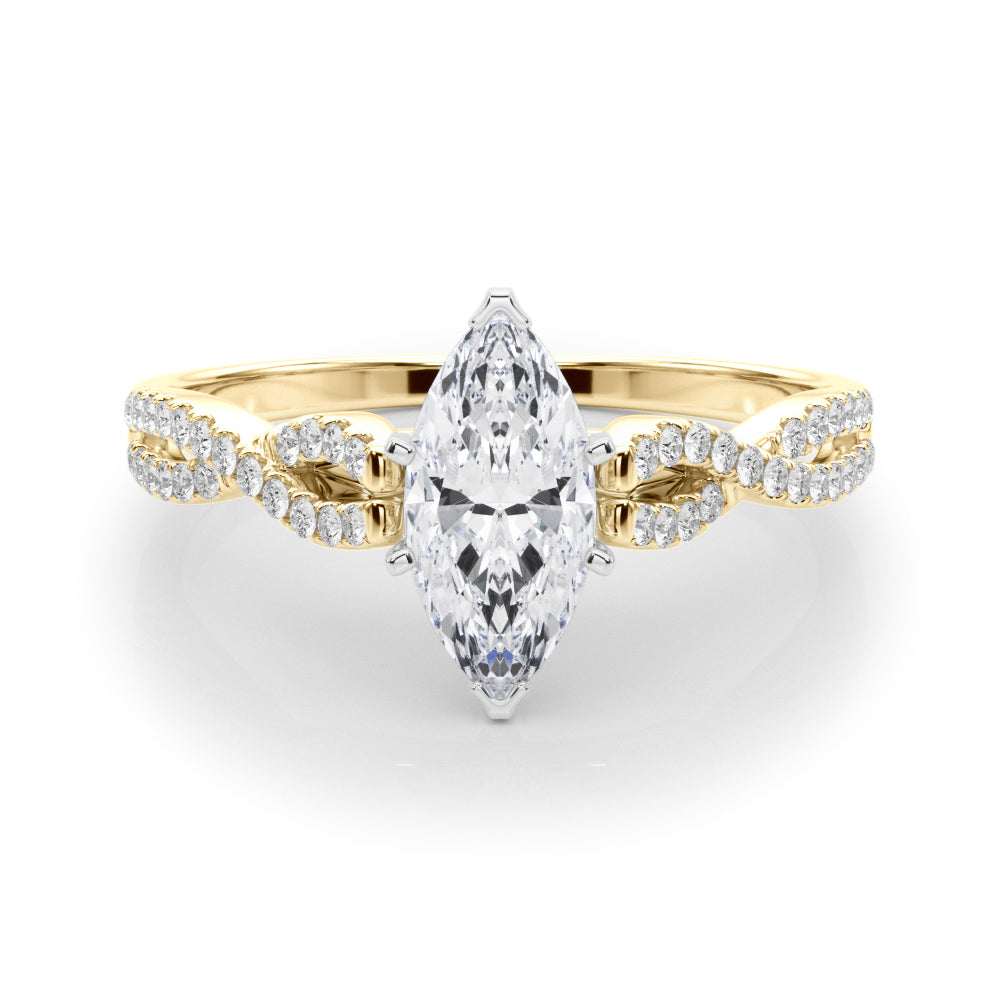 Yellow gold Marquise Solitaire Twisted Pave Diamond Engagement Ring with Four-Prong Setting 1