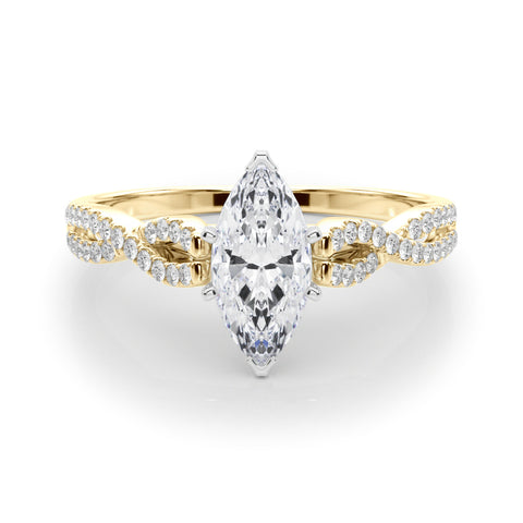 Yellow gold Marquise Solitaire Twisted Pave Diamond Engagement Ring with Four-Prong Setting 1
