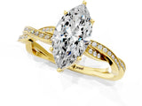 Yellow gold Marquise Solitaire Twisted Pave Diamond Ring with Four-Prong Setting_13