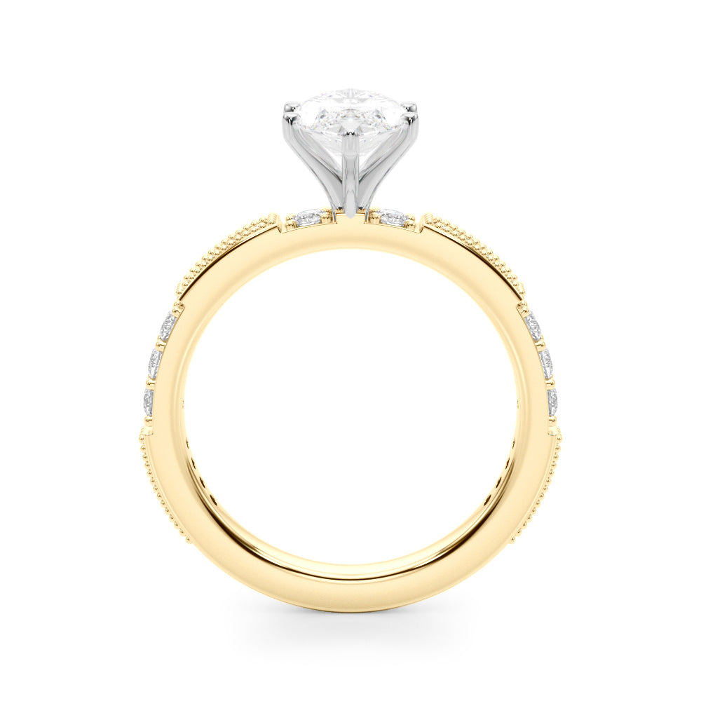 Yellow gold Marquise Solitaire with Pavé Band and Four-Prong Setting 2