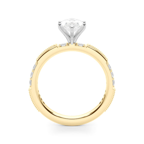 Yellow gold Marquise Solitaire with Pavé Band and Four-Prong Setting 2