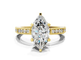 Yellow gold Marquise Solitaire with Pavé Band and Four-Prong Setting_327