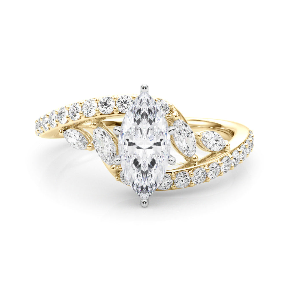 Yellow gold Marquise Solitaire with Pavé Twist Band and Four-Prong Setting 1