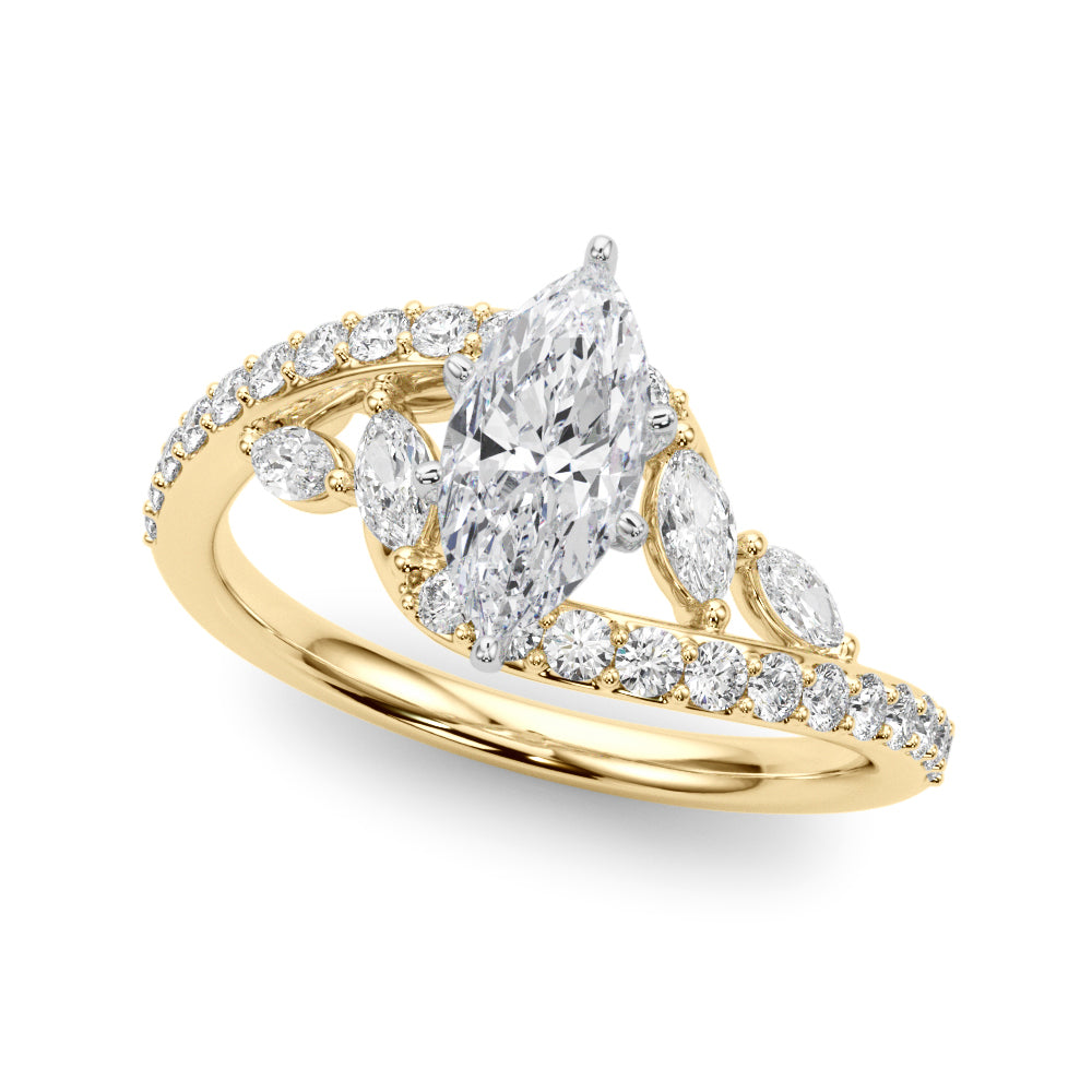 Yellow gold Marquise Solitaire with Pavé Twist Band and Four-Prong Setting