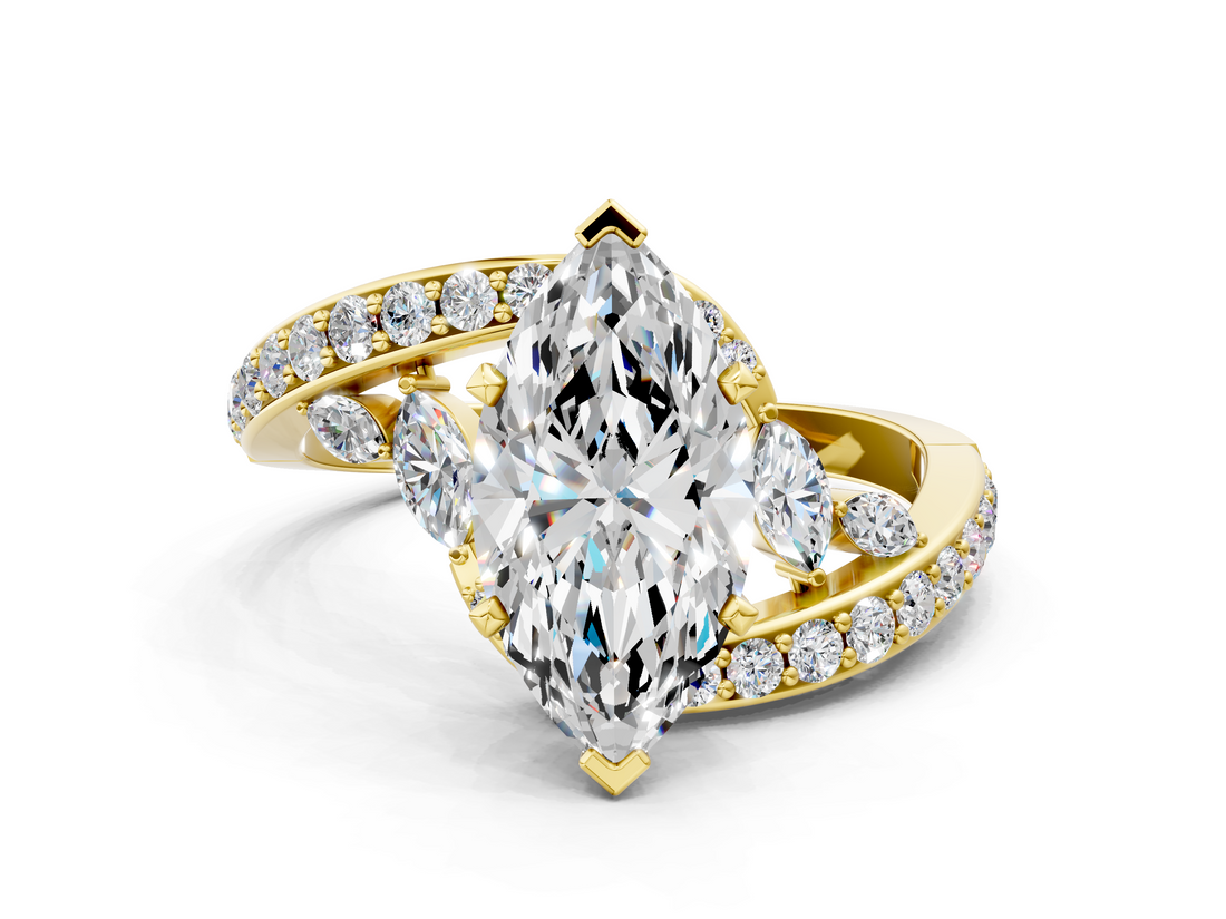 Yellow gold Marquise Solitaire with Pavé Twist Band and Four-Prong Setting_76
