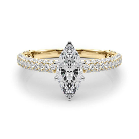 Yellow gold Marquise Solitaire with Pave Band and Four-Prong Setting 1