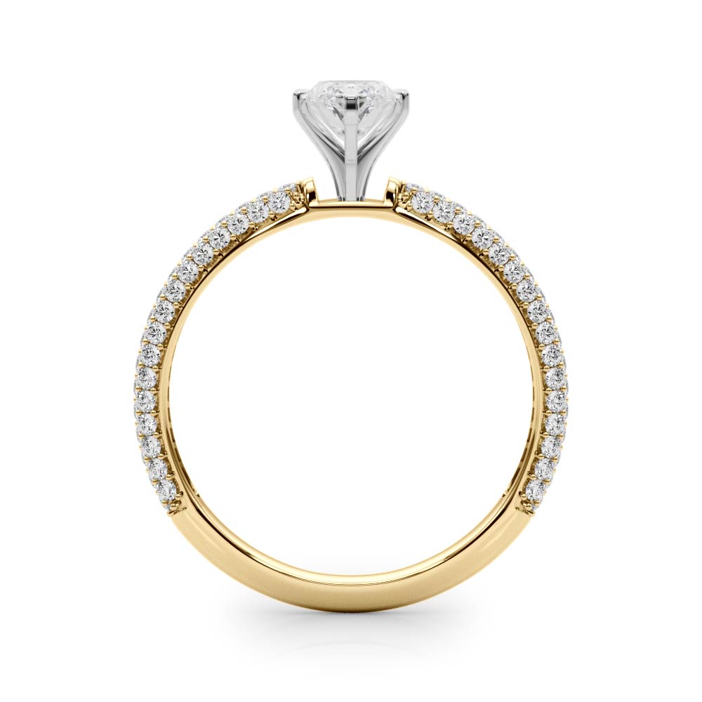 Yellow gold Marquise Solitaire with Pave Band and Four-Prong Setting 2