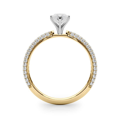 Yellow gold Marquise Solitaire with Pave Band and Four-Prong Setting 2