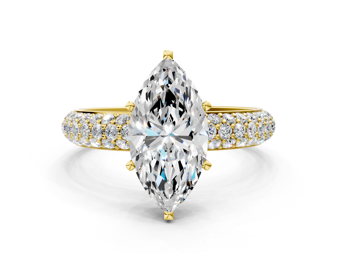 Yellow gold Marquise Solitaire with Pave Band and Four-Prong Setting_8