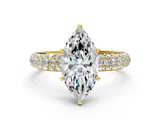 Yellow gold Marquise Solitaire with Pave Band and Four-Prong Setting_8