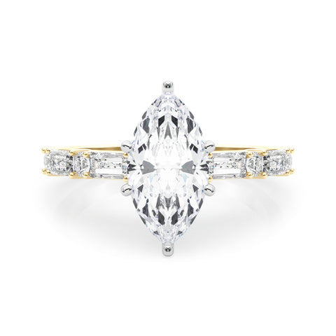 Yellow gold Marquise Solitaire with Side Baguettes and Channel Set Band 1