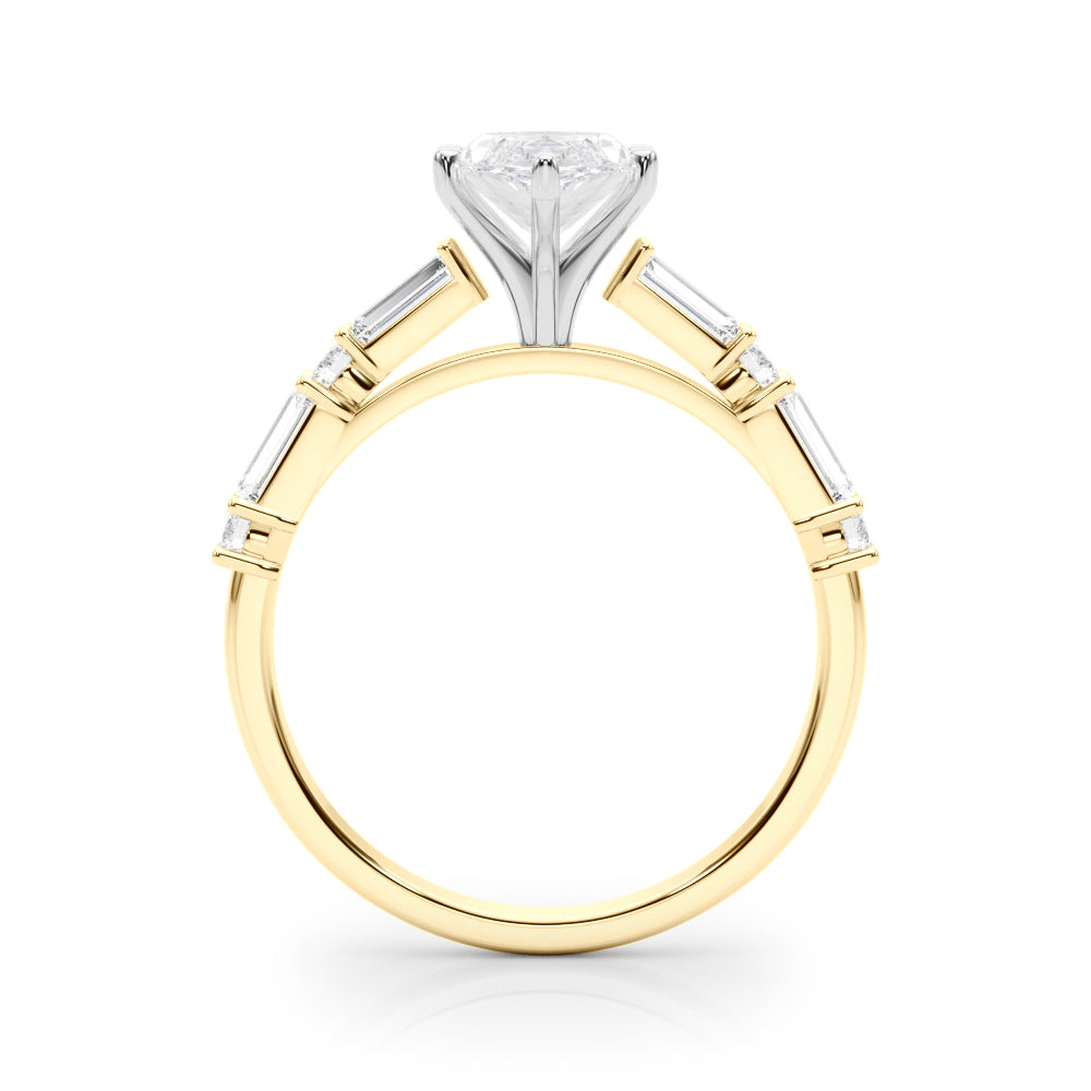 Yellow gold Marquise Solitaire with Side Baguettes and Channel Set Band 2