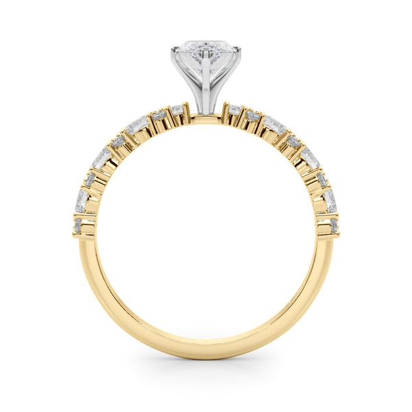 14K Yellow Gold 2.01 Carat F VVS2 Marquise Solitaire with Side Stones, Pave Band, Four-Prong Setting