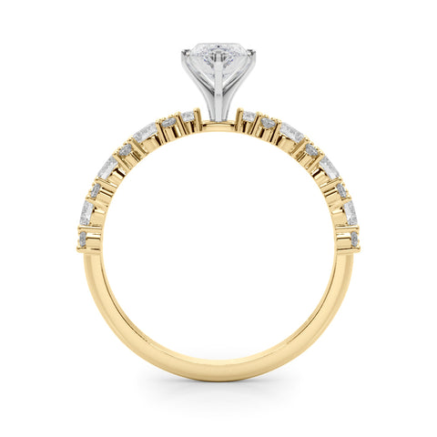 Yellow gold Marquise Solitaire with Side Stones, Pave Band, Four-Prong Setting 2