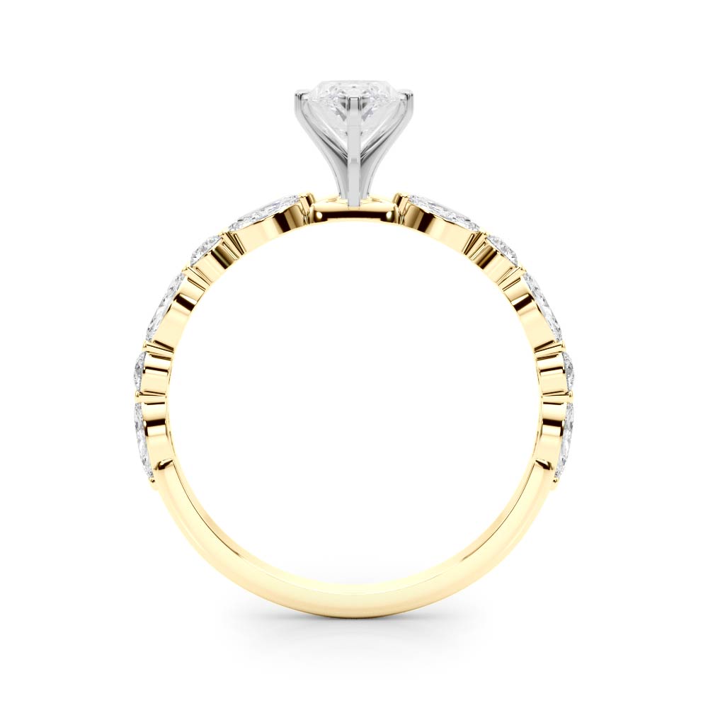 Yellow gold Marquise Solitaire with Side Stones on a Pavé Band and Four-Prong Setting 2