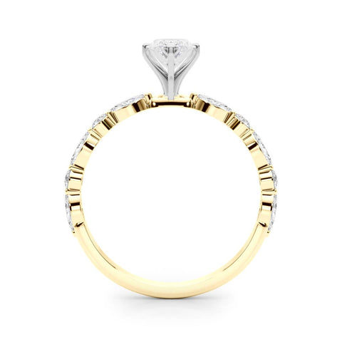 Yellow gold Marquise Solitaire with Side Stones on a Pavé Band and Four-Prong Setting 2
