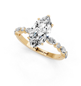 10K Yellow Gold 4.03 Carat E VVS2 Marquise Solitaire with Side Stones on a Pavé Band and Four-Prong Setting