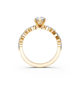 10K Yellow Gold 4.03 Carat E VVS2 Marquise Solitaire with Side Stones on a Pavé Band and Four-Prong Setting