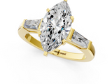 Yellow gold Marquise Solitaire with Tapered Baguette Side Stones on a Classic Band with Four-Prong Setting_132