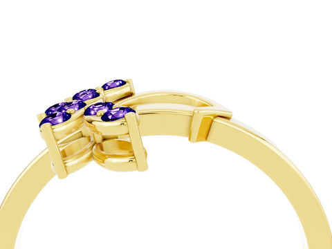 Yellow gold Marquise Tanzanite Cluster Bypass Ring with Prong Setting_10