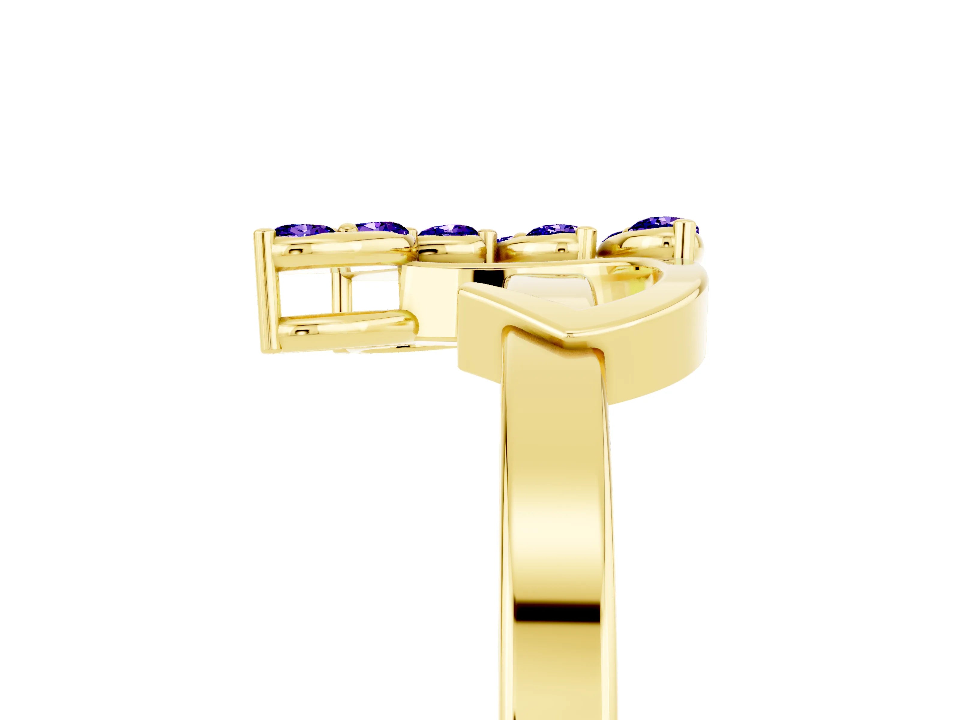 Yellow gold Marquise Tanzanite Cluster Bypass Ring with Prong Setting_11