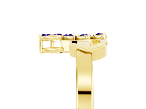 Yellow gold Marquise Tanzanite Cluster Bypass Ring with Prong Setting_11