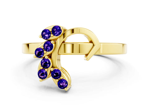 Yellow gold Marquise Tanzanite Cluster Bypass Ring with Prong Setting_6