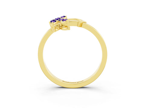 Yellow gold Marquise Tanzanite Cluster Bypass Ring with Prong Setting_9