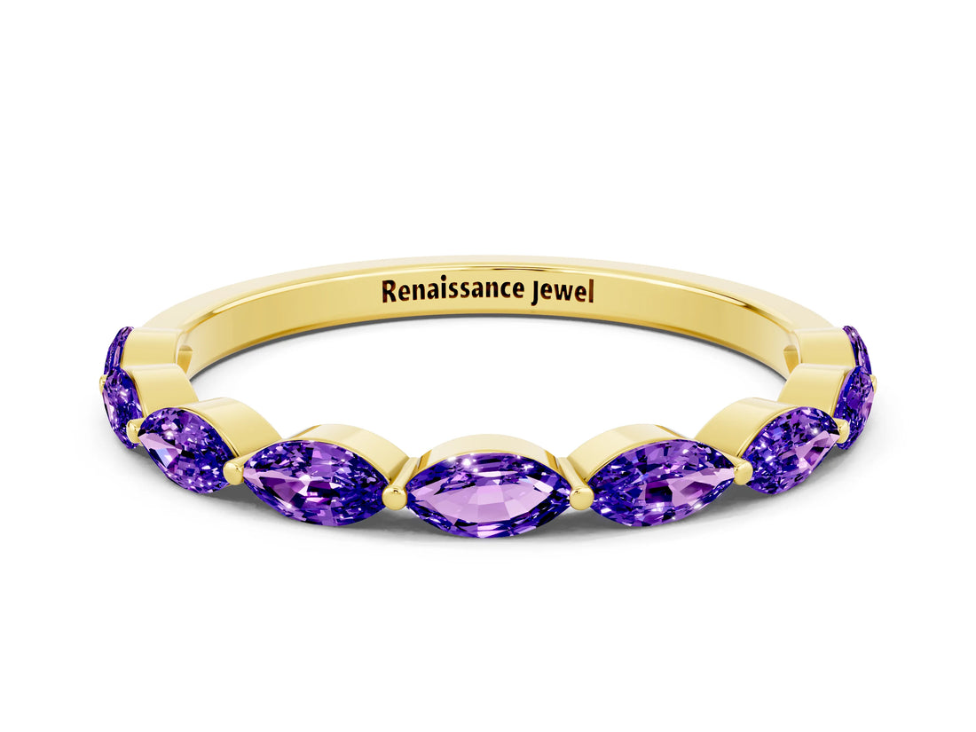Yellow gold Marquise Tanzanite Prong Set Half-Eternity Band_6