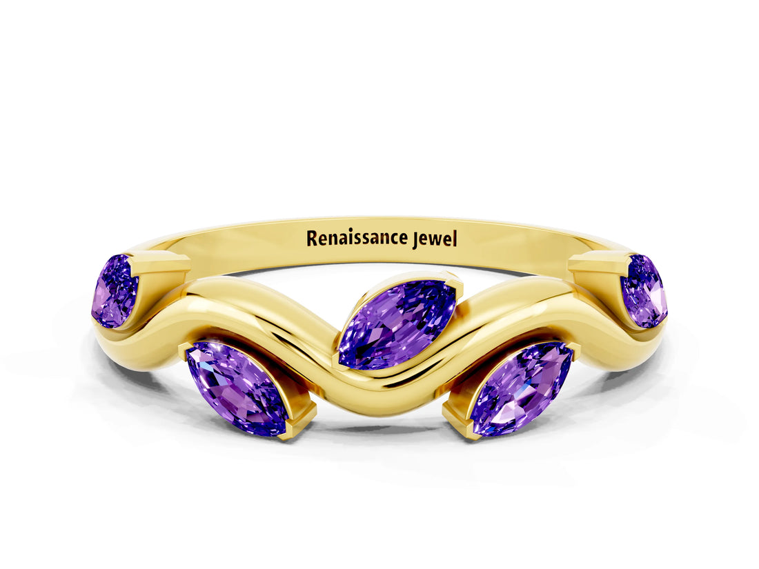 Yellow gold Marquise Tanzanite Twisted Band with Prong Setting_6