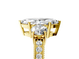 Yellow gold Marquise Three-Stone Diamond Ring with Pavé Band and Four-Prong Setting_11