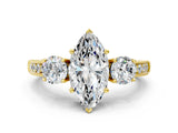 Yellow gold Marquise Three-Stone Diamond Ring with Pavé Band and Four-Prong Setting_6