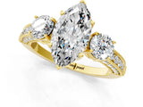 Yellow gold Marquise Three-Stone Diamond Ring with Pavé Band and Four-Prong Setting_7