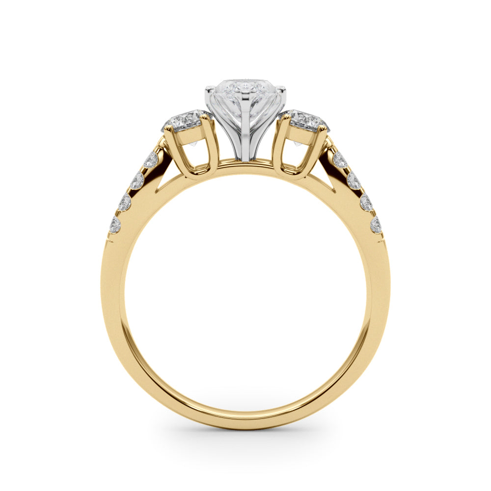 Yellow gold Marquise Three-Stone Diamond Ring with Pavé Split Shank and Four-Prong Setting 2